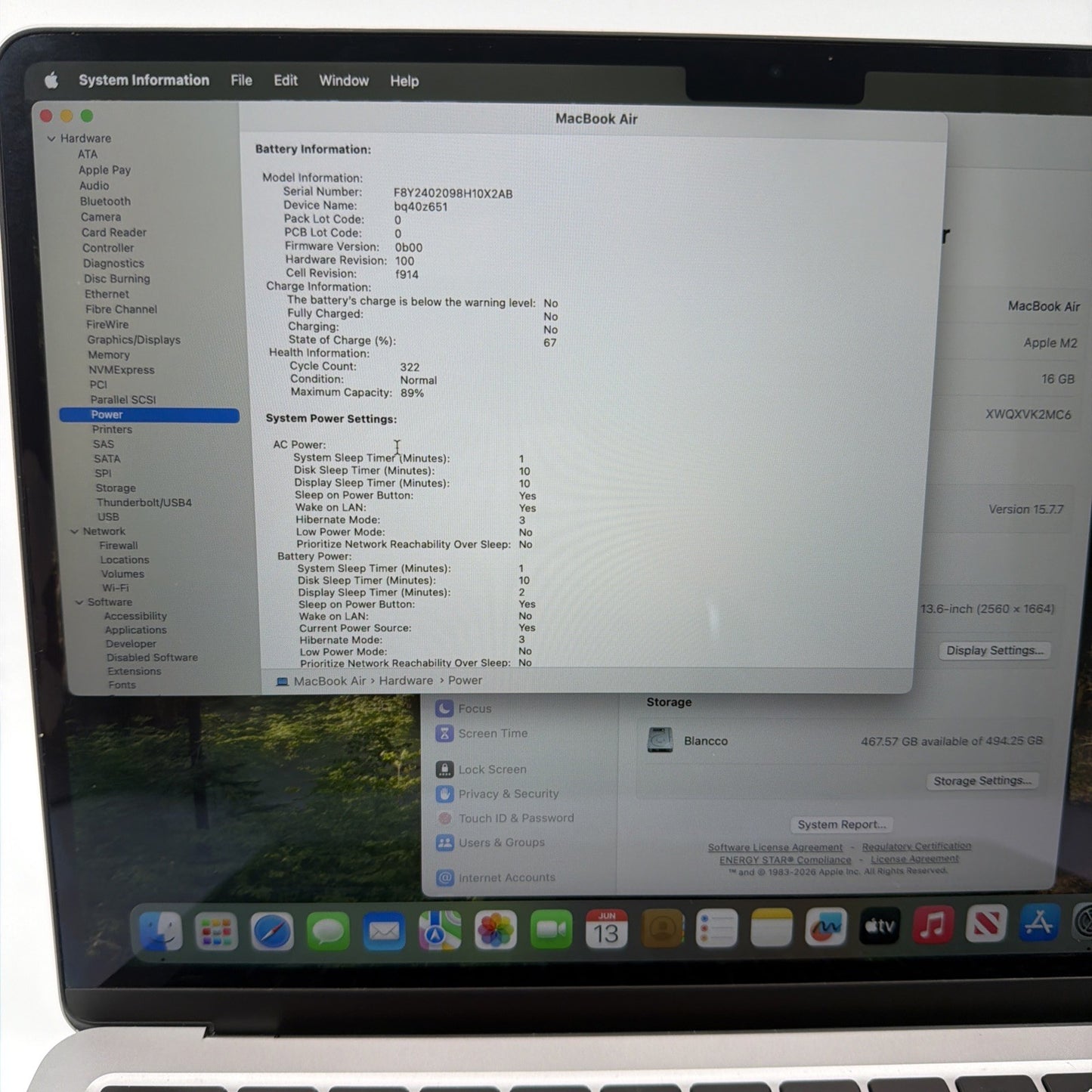 Apple MacBook Air 13" M2 2022 16GB Memory 512GB SSD - Good Condition- 89% 🔋