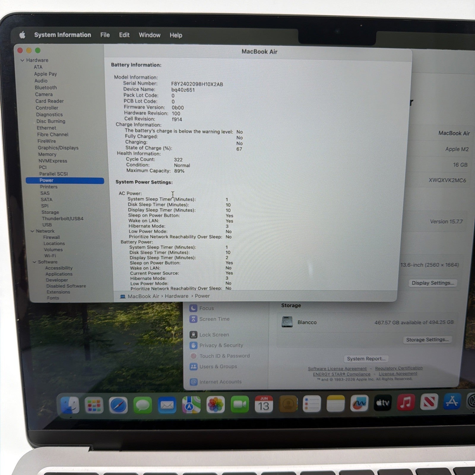 Apple MacBook Air 13" M2 2022 16GB Memory 512GB SSD - Good Condition- 89% 🔋